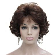 👩 premium dark brown short curly wavy wig with hair bangs for women - kalyss imported synthetic brown hair fashion wigs (brown) logo