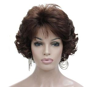 img 4 attached to 👩 Premium Dark Brown Short Curly Wavy Wig with Hair Bangs for Women - Kalyss Imported Synthetic Brown Hair Fashion Wigs (Brown)