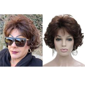 img 3 attached to 👩 Premium Dark Brown Short Curly Wavy Wig with Hair Bangs for Women - Kalyss Imported Synthetic Brown Hair Fashion Wigs (Brown)