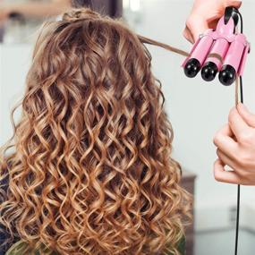 img 3 attached to 🔥 Fast Heating Ceramic Hair Waver Curler - 3 Barrel Curling Iron for Perfect 25mm Hair Waves (Pink)