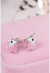 img 3 attached to Hypoallergenic 925 Silver Light Pink Sparkling Unicorn Stud Earrings with Zircon for Little Girls - Perfect for Kids Jewelry, Birthdays, and Parties