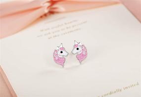 img 2 attached to Hypoallergenic 925 Silver Light Pink Sparkling Unicorn Stud Earrings with Zircon for Little Girls - Perfect for Kids Jewelry, Birthdays, and Parties