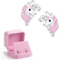 hypoallergenic 925 silver light pink sparkling unicorn stud earrings with zircon for little girls - perfect for kids jewelry, birthdays, and parties logo