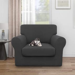 img 3 attached to 🪑 Easy-Going Dual Waterproof Chair Cover: Soft, Stretchable Sofa Slipcover for Pets & Kids, Dark Gray