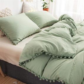 img 3 attached to 🌿 Sage Green Pom Poms Pillowcases - Set of 2 Green Standard Pillow Cases, 100% Washed Microfiber, Dark Sea Green Ball Fringe Pillow Covers - 2 Pack (Standard, Sage Green)