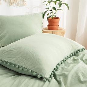 img 4 attached to 🌿 Sage Green Pom Poms Pillowcases - Set of 2 Green Standard Pillow Cases, 100% Washed Microfiber, Dark Sea Green Ball Fringe Pillow Covers - 2 Pack (Standard, Sage Green)