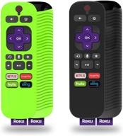 protective silicone case for tcl roku tv steaming stick 3600r remote - black+ glowing green (2 pack) logo