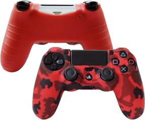 img 3 attached to Hikfly Silicone Gel Controller Cover Skin Protector for Sony Playstation 4 PS4/PS4 Slim/PS4 Pro Controller - Set of 2 Camouflage Covers with 8 FPS Pro Thumb Grip Caps (Red/Blue)