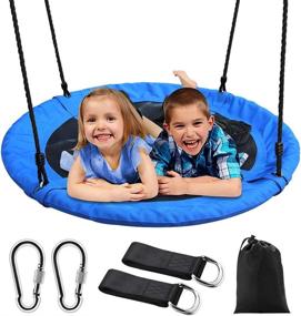 img 4 attached to 🌳 Saucer Tree Swing for Kids - 40" Large Round, 900D Oxford, 700 lbs Weight Capacity - Height Adjustable Straps & Carabiners Included - Easy Installation