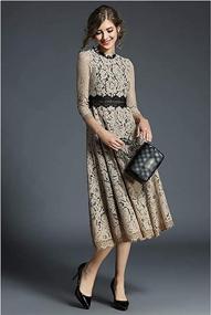 img 2 attached to 🌸 Stunning Floral Lace Crochet Waist Cocktail Party Swing Midi Dance Dress for Women