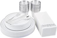 🍽️ pack of 30 disposable dinnerware plates with silverware set for parties in silver логотип