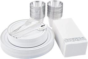 img 4 attached to 🍽️ Pack of 30 Disposable Dinnerware Plates with Silverware Set for Parties in Silver