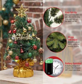 img 1 attached to 🎄 XmasExp 20-inch Tabletop Mini Christmas Tree Set with 2 LED Lights, Star Treetop, Ornament Balls, Bells, and Pine Cones - Best DIY Christmas Decorations in Gold