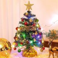 🎄 xmasexp 20-inch tabletop mini christmas tree set with 2 led lights, star treetop, ornament balls, bells, and pine cones - best diy christmas decorations in gold logo