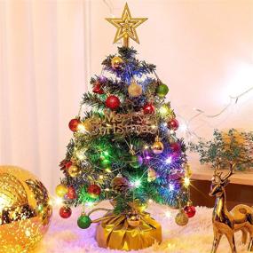 img 4 attached to 🎄 XmasExp 20-inch Tabletop Mini Christmas Tree Set with 2 LED Lights, Star Treetop, Ornament Balls, Bells, and Pine Cones - Best DIY Christmas Decorations in Gold