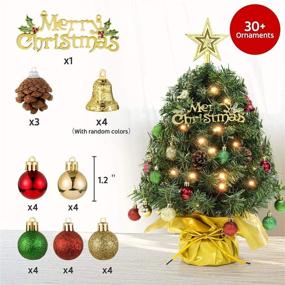 img 2 attached to 🎄 XmasExp 20-inch Tabletop Mini Christmas Tree Set with 2 LED Lights, Star Treetop, Ornament Balls, Bells, and Pine Cones - Best DIY Christmas Decorations in Gold