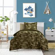 🛏️ dream factory kids complete 5-piece comforter bedding set, twin size, green geometric camouflage - easy to wash logo