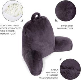 img 3 attached to 📚 Premium Milliard Reading Pillow with Shredded Memory Foam - Backrest Pillow for Sitting Comfortably in Bed with Removable Faux Fur Cover, 18x15 inches (Purple)