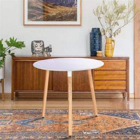 img 2 attached to 🪑 CangLong Modern Round Side Table: Stylish White Design with Beech Wood Legs for Kitchen, Living, and Bedroom