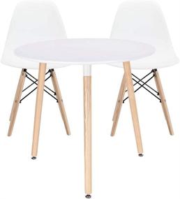 img 3 attached to 🪑 CangLong Modern Round Side Table: Stylish White Design with Beech Wood Legs for Kitchen, Living, and Bedroom