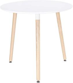 img 4 attached to 🪑 CangLong Modern Round Side Table: Stylish White Design with Beech Wood Legs for Kitchen, Living, and Bedroom