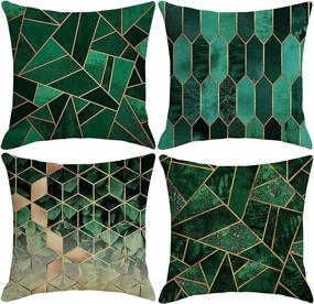 img 4 attached to 🎄 Vibrant Green Plush Christmas Throw Pillow Covers - Set of 4 Gorgeous 18x18 Cases with Geometric Patterns for Home Sofa Couch (covers only)