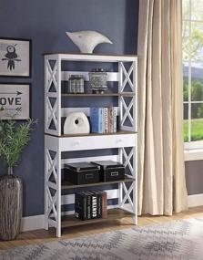 img 2 attached to Versatile and Stylish Convenience Concepts Oxford 5 Tier Bookcase with Drawer in Driftwood/White - Organize, Display, and Store in One!