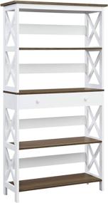 img 4 attached to Versatile and Stylish Convenience Concepts Oxford 5 Tier Bookcase with Drawer in Driftwood/White - Organize, Display, and Store in One!