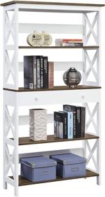 img 3 attached to Versatile and Stylish Convenience Concepts Oxford 5 Tier Bookcase with Drawer in Driftwood/White - Organize, Display, and Store in One!