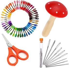 img 4 attached to 🧵 Darning Supplies Kit with Cute Wooden Darning Mushroom, Darning Needle, Sewing Set with 50 Color Embroidery Threads for Sewing and Darning Needlework, Great Mom Gift