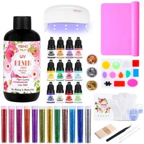 img 4 attached to 🎨 YIEHO 200g UV Resin Kit for Beginners with Light, Clear Epoxy Resin Starter Set for Craft Jewelry Making - Necklace Pendant Earring Accessories Including Lamp and 12 Color Pigments