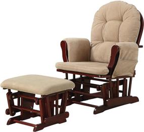 img 3 attached to 🪑 Beige and Cherry COASTER Upholstery Glider Rocker with Ottoman - Perfect Matching Set