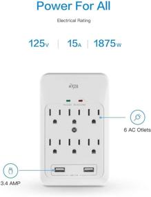 img 2 attached to 💡 KMC 6-розеточный защитный выключатель с 2 USB-портами, 3,4А, 980 Дж, белый - 2 штуки