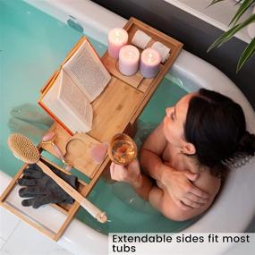 img 3 attached to 🛀 Luxury Bamboo Bath Caddy Tray: Extendable Bathtub Spa Organizer & Bath Table