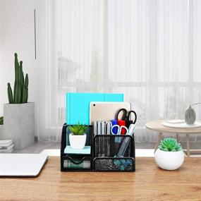 img 2 attached to 🗄️ Wellerly Desk Organizer: Multi-Functional Mesh Storage Caddy with 6 Compartments + 1 Drawer for Office, School, and Home Supplies