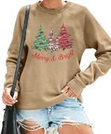 🎄 merry and bright sweatshirt: women's merry christmas tops, leopard plaid christmas tree pullover – holiday causal blouse logo