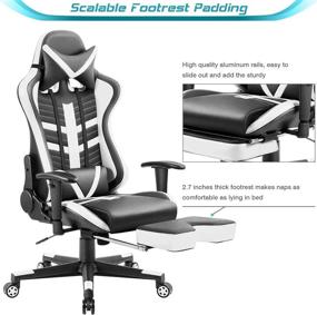 img 2 attached to 🪑 Ultimate Comfort: Homall Ergonomic High-Back Racing Chair with Bucket Seat, Headrest, Footrest, Lumbar Support in Black & White