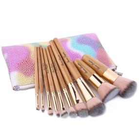 img 3 attached to 💄 Professional Bamboo Handle Makeup Brush Set - 10 Pcs Kit with Colorful Leather Bag