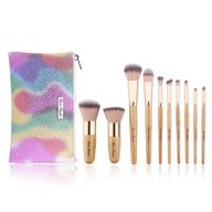 💄 professional bamboo handle makeup brush set - 10 pcs kit with colorful leather bag logo