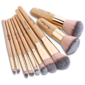 img 2 attached to 💄 Professional Bamboo Handle Makeup Brush Set - 10 Pcs Kit with Colorful Leather Bag