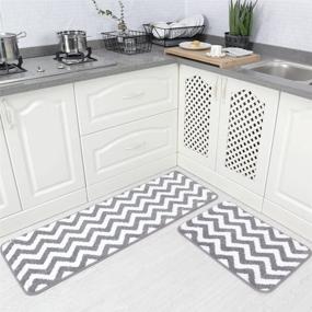 img 4 attached to 🏠 Carvapet Microfiber Chevron Non-Slip Kitchen Mat & Bath Rug Set - Soft and Durable, Grey, 2 Pieces