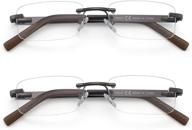 👓 premium rimless men's reading glasses: blue light blocking, rectangle lens, spring hinge, metal temples - 2 pack logo