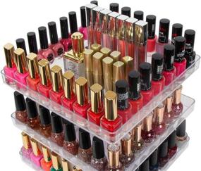 img 3 attached to 💅 JACKCUBE Design 3 Tier Clear Nail Polish 360 Rotating Display Rack Organizer Stand - Compact and Stylish Makeup Cosmetics Storage Carousel Shelf with Acrylic Guard (3tier)