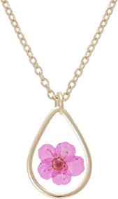 img 1 attached to 🌼 Yellow Gold Plated Necklace with BONALUNA Tear Drop Pendant Featuring Pressed Flowers