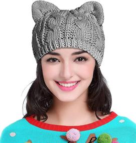 img 2 attached to 🐱 Cute Cat Ear Knit Cable Rib Hat Cap Beanie - Ideal for Women, Men, Girls, Boys & Teens (v28)