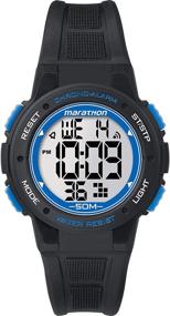 img 4 attached to Часы Timex Marathon цифровые унисекс TW5K84800 с черно-синим ремешком из смолы - средний размер