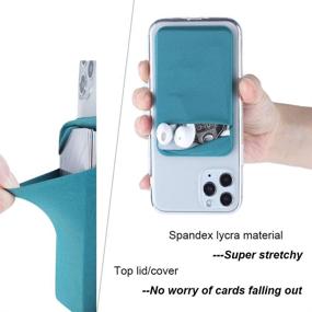 img 1 attached to Convenient 3Pack Cell Phone Card Holder Pocket with Flap - Stick on Wallet for iPhone Samsung Galaxy - Stretchy Lycra - Adhesive Sticker - (2 Black + 1 Teal Green)