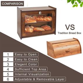 img 3 attached to 🍞 WORTHYEAH Bamboo Bread Box: Stylish Kitchen Countertop Storage with Transparent Window, 2-Layer Large Capacity, Self-Assembly