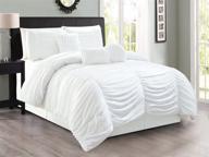 🛏️ luxurious grand linen 7-piece ruffled designer king size bedding set - elegant white lily comforter with embellishments for a stylish bedroom logo