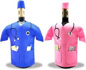 img 4 attached to Doctor & Nurse Gifts: CGRTEUNIE Wine Bag - Felt Wine Gifts Coat for Women | Perfect for Doctors' Family Party and Other Celebrations (Pink & Blue)